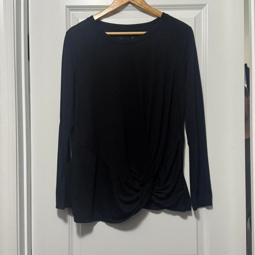 Xersion Long Sleeve Top Womens Large Black Twist Front Activewear